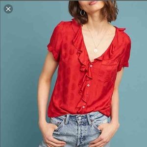 Maeve by Anthropologie Jojo Ruffled Top Size XS